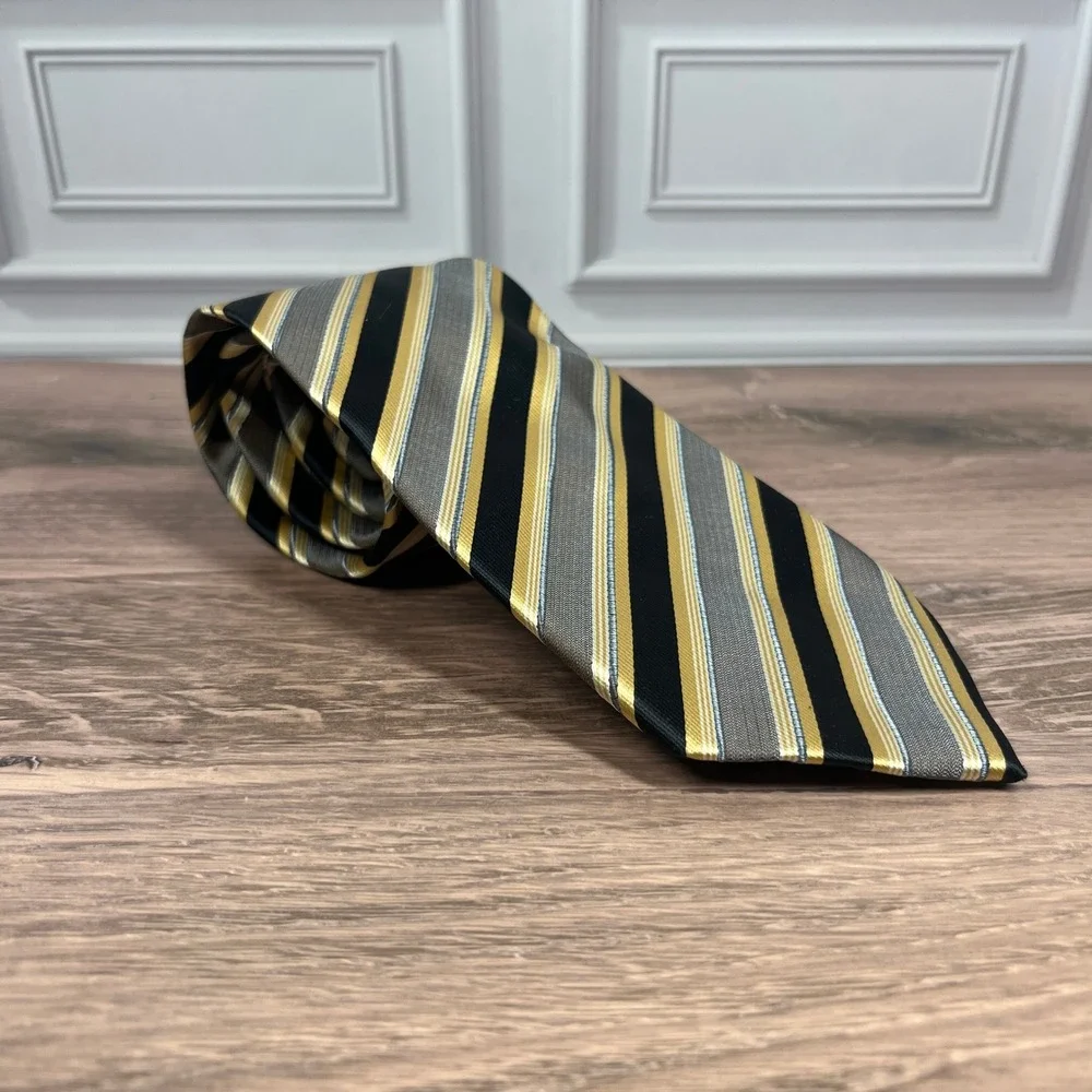 Ivy Crew Necktie Mens Black Gold Grey Striped Handmade Classic Tie